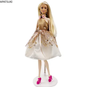 Ouro Vestido de Princesa para a Barbie com Roupas cor-de-Rosa Arco Vestido de Festa da Moda de Roupas de Boneca 1/6 Bonecas de Acessórios de Casa de bonecas Brinquedos