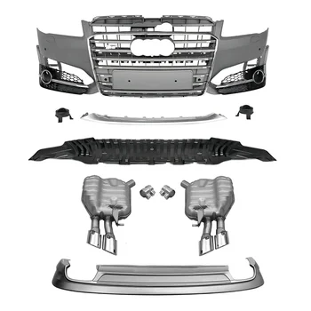 Total S8 Estilo Body Kit Para Audi A8 14-18 pára-choques Dianteiro com Grade Traseira Lábio Difusor com Silenciador de Escape