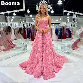 Booma Flores em 3D Longo de Mulheres Vestidos de Baile Querida Colorido Floral Brithday Vestidos de Festa Trem da Varredura Noite Vestidos de Eventos