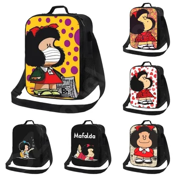 Mafalda Saco de Almoço Isolados Refeição Saco dos desenhos animados de Impressão Portátil lancheira para a Escola, Trabalho Piquenique Tote Recipiente de Comida para os Meninos Meninas