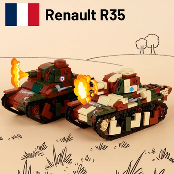 WW2 Militar Blocos de Construção francês R35 Tanque de Soldados do Exército Figura Impressão de Adesivos de Acessórios do Vestuário Carro, Armas, Tijolos de Crianças