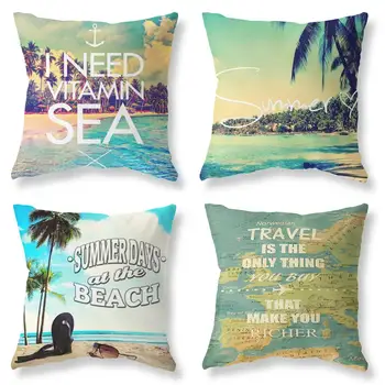 Paisagem à beira-mar padrão de fronha, sala de estar, sofá capa de almofada, decoração de casa, praia, coco árvore de impressão fronha