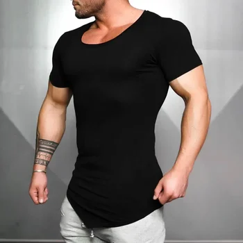 B1497 Mens Fitness Apertado t-shirt de Algodão Slim fit t-shirt dos homens de Musculação