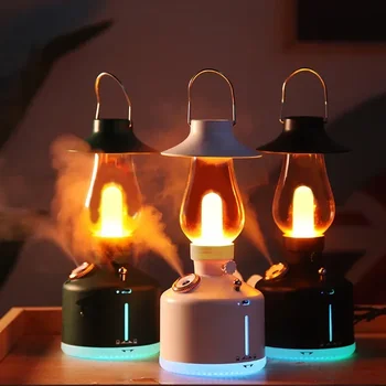Retro Lâmpada de Querosene Fabricante de Neblina para Casa sem Fios Humidificador do Ar Lâmpada de Acampamento Difusor de Aromaterapia com Luz LED USB Exigível