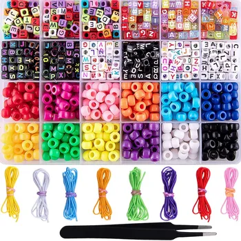 1000 Peças de confecção de pulseiras de Miçangas ABC Esferas de Contas de Pônei Letra do Alfabeto Contas Com 8 Rolos Coloridos Elástico Pulseira de Seqüência de caracteres Para J