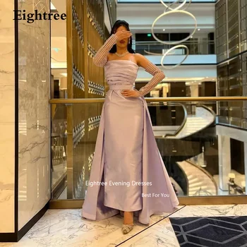 Eightree Vintage, Lilás Vestidos Sereia Sem Alças Mangas Compridas Sem Encosto Plissado Abendkleider Dubai Vestido De Noche 2023