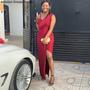 O Lado Sexy de Divisão de Dama de honra Vestidos de Vermelho Longa Sereia com decote em V Vestido de Festa de Casamento Para as Mulheres Africanas dama De Honra