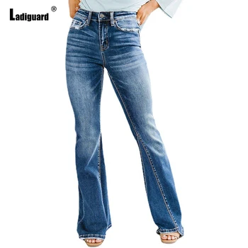 Sexy Moda Basic Denim, Calças de Mulheres Flare Jeans Vintage Bolso com Zíper das Calças de Mulheres Alta Corte Demin Calças Vaqueros Mujer 2023
